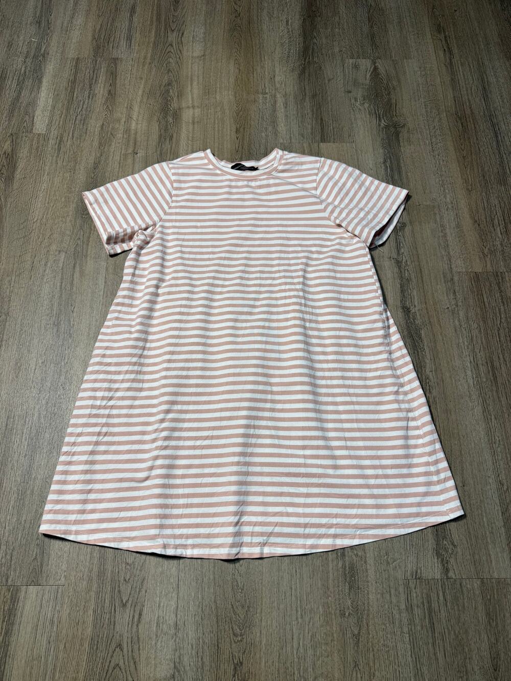 Pomander Place Women's Pink and White Striped T-Shirt Dress